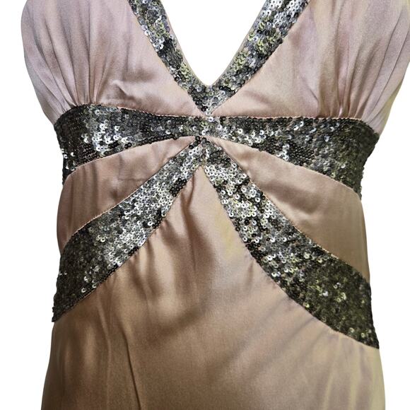 Nicole Miller Y2K Fairy Glam Silk Sequin Babydoll Bias Cut Party Maxi Dress 0 - Picture 3 of 11